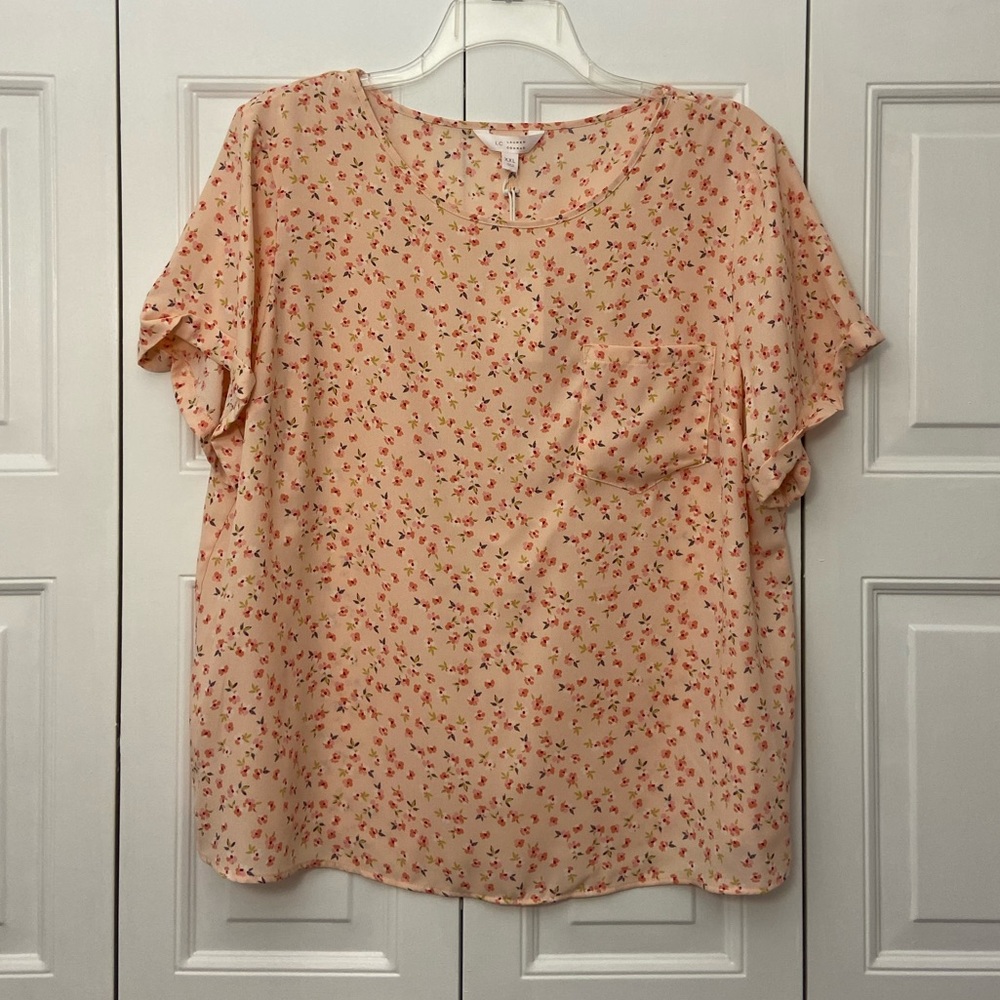 LC Lauren Conrad, NWT Pink Floral Short-sleeve Blouse, Size XXL
